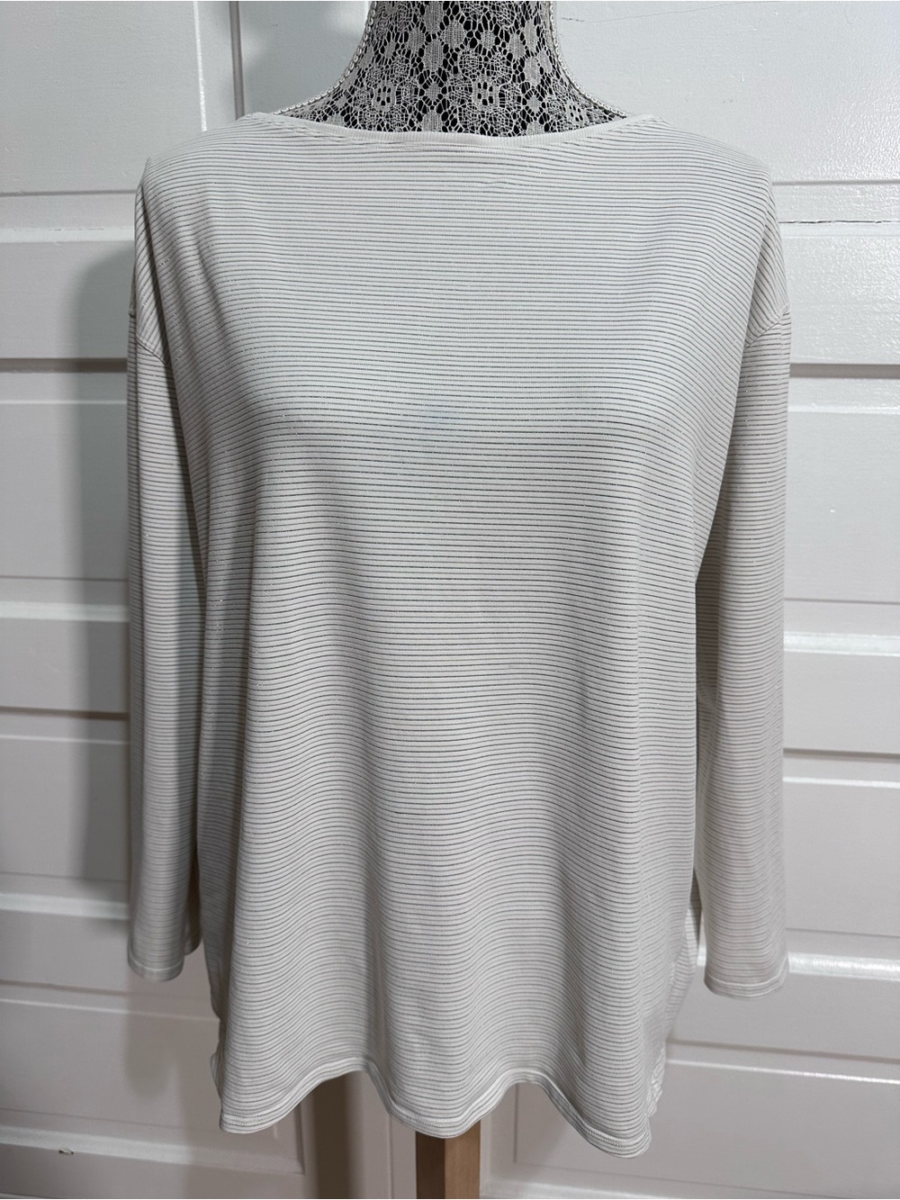 Lululemon Back in Action Long Sleeve Shirt *Shine Stripe 10 White Gold Metallic